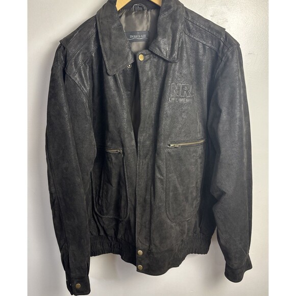 NRA Lifetime Member Suede Leather Jacket Large Black Burk's Bay True Patriot - Picture 1 of 15